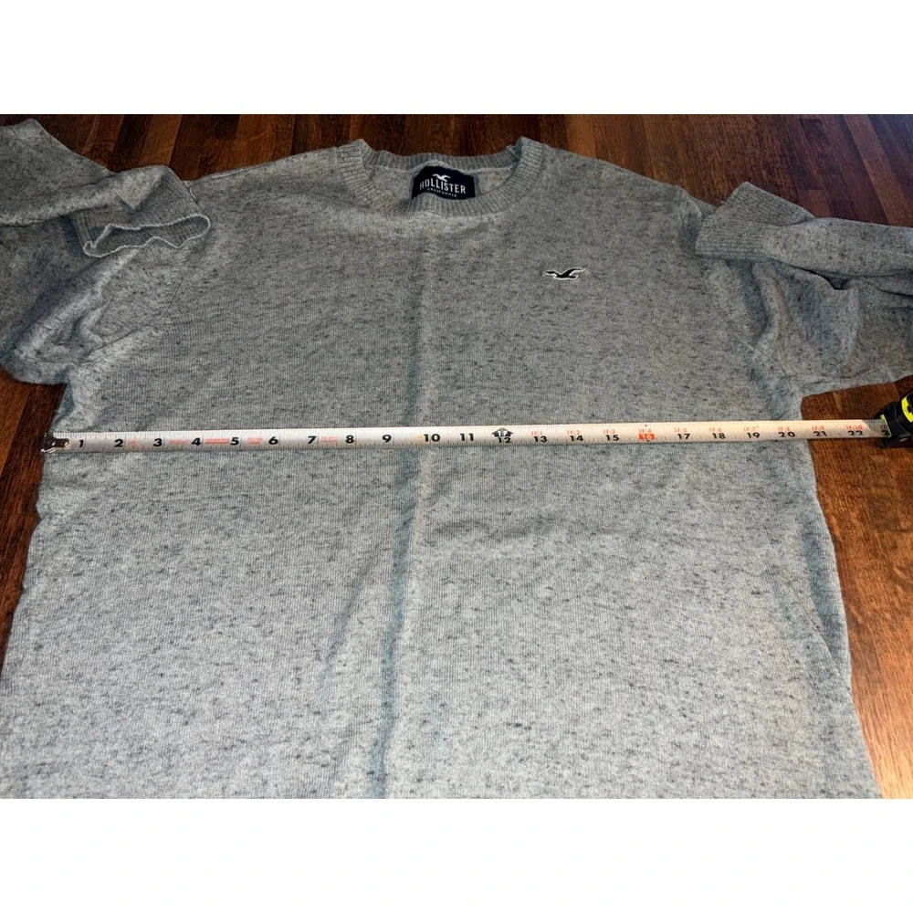 Hollister Mens Crewneck Sweater Large Heather Grey Embroidered Logo Long Sleeve‎